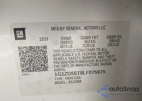 2020 Chevrolet Malibu Fwd Lt из США, поврежденный, VIN 1G1ZD5ST8LF075975